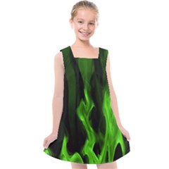 Smoke Flame Abstract Green Kids  Cross Back Dress by Pakrebo