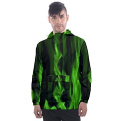 Smoke Flame Abstract Green Men s Front Pocket Pullover Windbreaker by Pakrebo