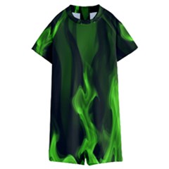 Smoke Flame Abstract Green Kids  Boyleg Half Suit Swimwear by Pakrebo