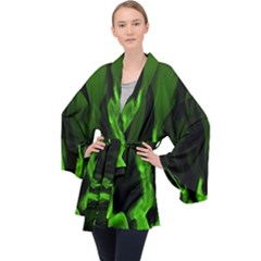 Smoke Flame Abstract Green Velvet Kimono Robe by Pakrebo