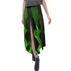 Smoke Flame Abstract Green Velour Split Maxi Skirt