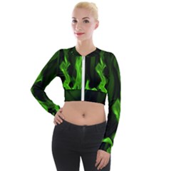 Smoke Flame Abstract Green Long Sleeve Cropped Velvet Jacket by Pakrebo