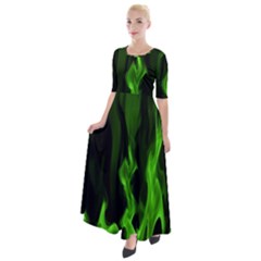 Smoke Flame Abstract Green Half Sleeves Maxi Dress