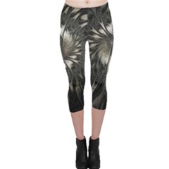 Fractal Abstract Pattern Silver Capri Leggings  by Pakrebo