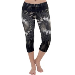 Fractal Abstract Pattern Silver Capri Yoga Leggings by Pakrebo