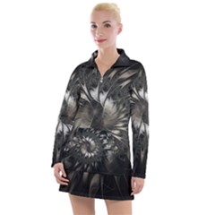 Fractal Abstract Pattern Silver Women s Long Sleeve Casual Dress