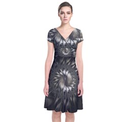 Fractal Abstract Pattern Silver Short Sleeve Front Wrap Dress by Pakrebo