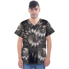 Fractal Abstract Pattern Silver Men s V-neck Scrub Top