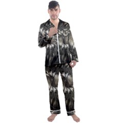 Fractal Abstract Pattern Silver Men s Satin Pajamas Long Pants Set