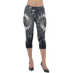 Fractal Abstract Pattern Silver Lightweight Velour Capri Leggings  by Pakrebo