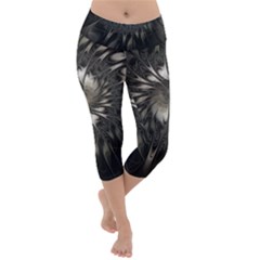 Fractal Abstract Pattern Silver Lightweight Velour Capri Yoga Leggings by Pakrebo