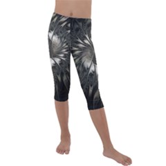 Fractal Abstract Pattern Silver Kids  Lightweight Velour Capri Leggings  by Pakrebo