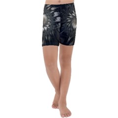 Fractal Abstract Pattern Silver Kids  Lightweight Velour Capri Yoga Leggings by Pakrebo