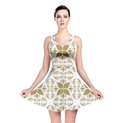 Illustrations Pattern Gold Floral Texture Design Reversible Skater Dress by Pakrebo