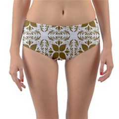 Illustrations Pattern Gold Floral Texture Design Reversible Mid-waist Bikini Bottoms by Pakrebo