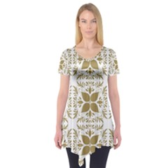 Illustrations Pattern Gold Floral Texture Design Short Sleeve Tunic  by Pakrebo