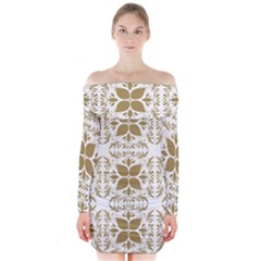 Illustrations Pattern Gold Floral Texture Design Long Sleeve Off Shoulder Dress