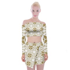 Illustrations Pattern Gold Floral Texture Design Off Shoulder Top With Mini Skirt Set by Pakrebo