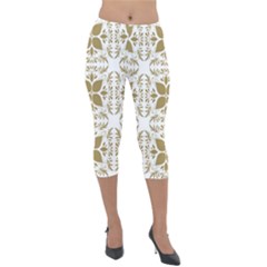 Illustrations Pattern Gold Floral Texture Design Lightweight Velour Capri Leggings  by Pakrebo