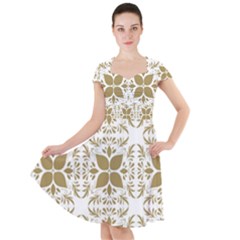 Illustrations Pattern Gold Floral Texture Design Cap Sleeve Midi Dress by Pakrebo