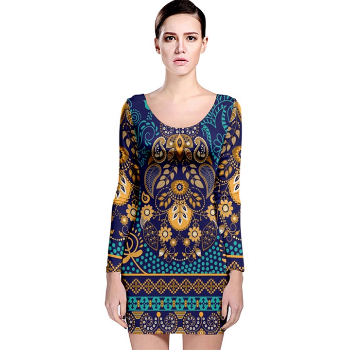 African Pattern Long Sleeve Velvet Bodycon Dress