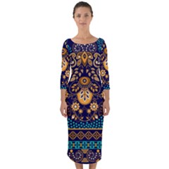 African Pattern Quarter Sleeve Midi Bodycon Dress by Sobalvarro