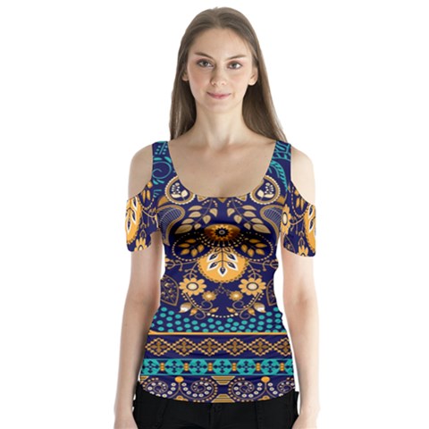 African Pattern Butterfly Sleeve Cutout Tee  by Sobalvarro