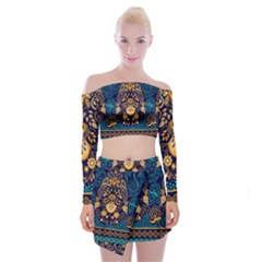 African Pattern Off Shoulder Top With Mini Skirt Set by Sobalvarro