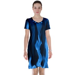 Smoke Flame Abstract Blue Short Sleeve Nightdress by Pakrebo