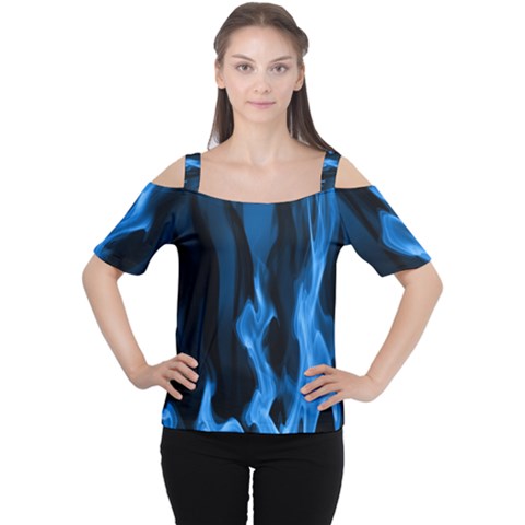 Smoke Flame Abstract Blue Cutout Shoulder Tee by Pakrebo