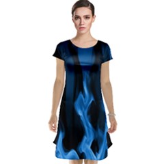 Smoke Flame Abstract Blue Cap Sleeve Nightdress by Pakrebo