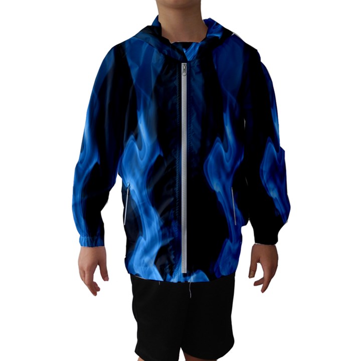 Smoke Flame Abstract Blue Kids  Hooded Windbreaker