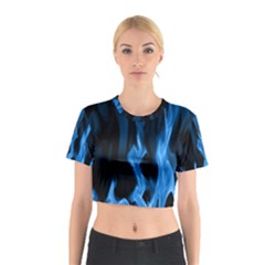 Smoke Flame Abstract Blue Cotton Crop Top by Pakrebo