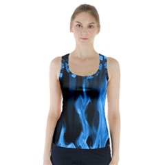 Smoke Flame Abstract Blue Racer Back Sports Top by Pakrebo