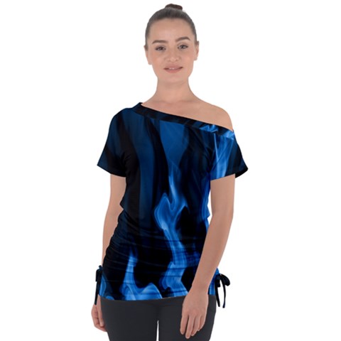 Smoke Flame Abstract Blue Tie-up Tee by Pakrebo