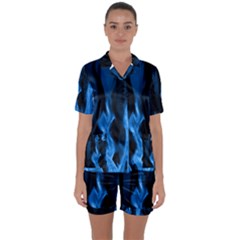 Smoke Flame Abstract Blue Satin Short Sleeve Pyjamas Set by Pakrebo