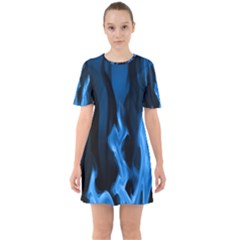 Smoke Flame Abstract Blue Sixties Short Sleeve Mini Dress by Pakrebo