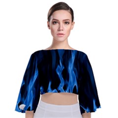 Smoke Flame Abstract Blue Tie Back Butterfly Sleeve Chiffon Top by Pakrebo