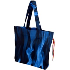 Smoke Flame Abstract Blue Drawstring Tote Bag by Pakrebo