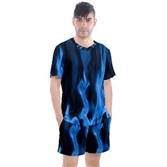 Smoke Flame Abstract Blue Men s Mesh Tee And Shorts Set