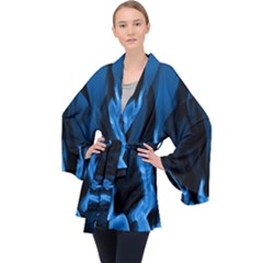 Smoke Flame Abstract Blue Velvet Kimono Robe by Pakrebo