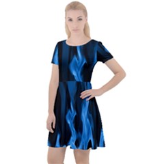 Smoke Flame Abstract Blue Cap Sleeve Velour Dress  by Pakrebo