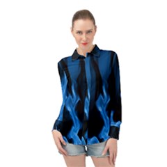 Smoke Flame Abstract Blue Long Sleeve Chiffon Shirt