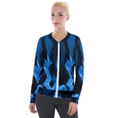 Smoke Flame Abstract Blue Velour Zip Up Jacket