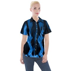 Smoke Flame Abstract Blue Women s Short Sleeve Pocket Shirt