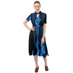 Smoke Flame Abstract Blue Keyhole Neckline Chiffon Dress