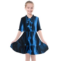 Smoke Flame Abstract Blue Kids  All Frills Chiffon Dress by Pakrebo