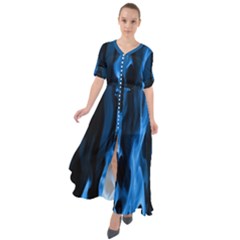 Smoke Flame Abstract Blue Waist Tie Boho Maxi Dress