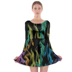 Smoke Rainbow Colors Colorful Fire Long Sleeve Skater Dress by Pakrebo