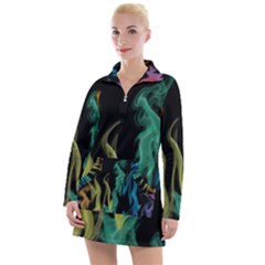 Smoke Rainbow Colors Colorful Fire Women s Long Sleeve Casual Dress